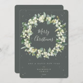 Snowberry + Eucalyptus Christmas Wreath Non-Photo シーズンカード (正面/裏面)