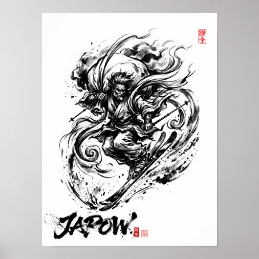 Snowboard Brush Art - Ski Fujin God ポスター (正面)