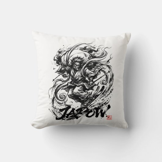 Snowboard Brush Art - Skier Fujin God クッション (正面)