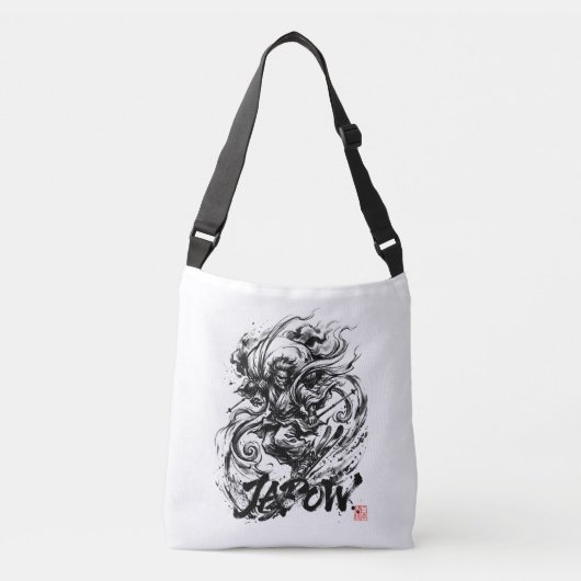 Snowboard Brush Art - Skier Fujin God クロスボディバッグ (正面)