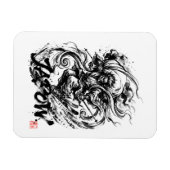 Snowboard Brush Art - Skier Fujin God マグネット (横)