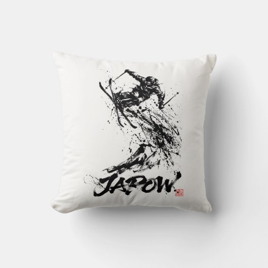 Snowboard Brush Art - Skier jump クッション (正面)