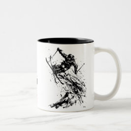 Snowboard Brush Art - Skier Jump ツートーンマグカップ
