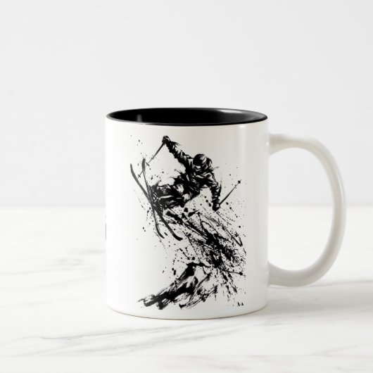 Snowboard Brush Art - Skier Jump ツートーンマグカップ (右)