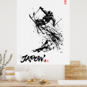 Snowboard Brush Art - Skier Jump ポスター (キッチン)