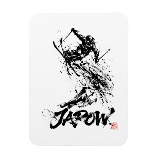 Snowboard Brush Art - Skier jump マグネット (縦)