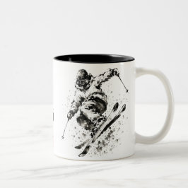Snowboard Brush Art - Skier Light ツートーンマグカップ