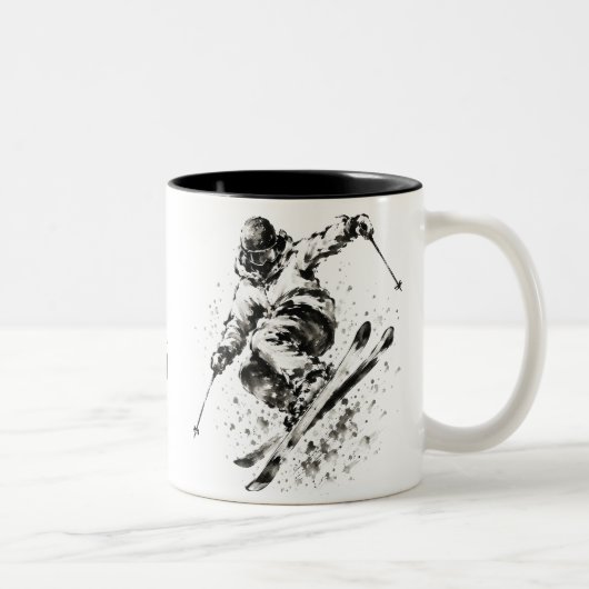 Snowboard Brush Art - Skier Light ツートーンマグカップ (右)