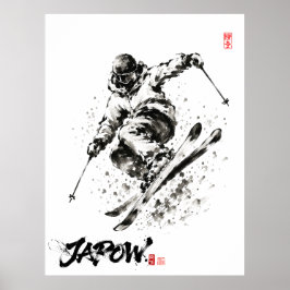 Snowboard Brush Art - Skier light ポスター