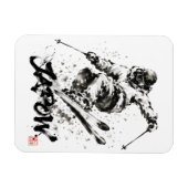 Snowboard Brush Art - Skier Light マグネット (横)
