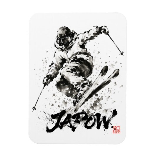 Snowboard Brush Art - Skier Light マグネット (縦)