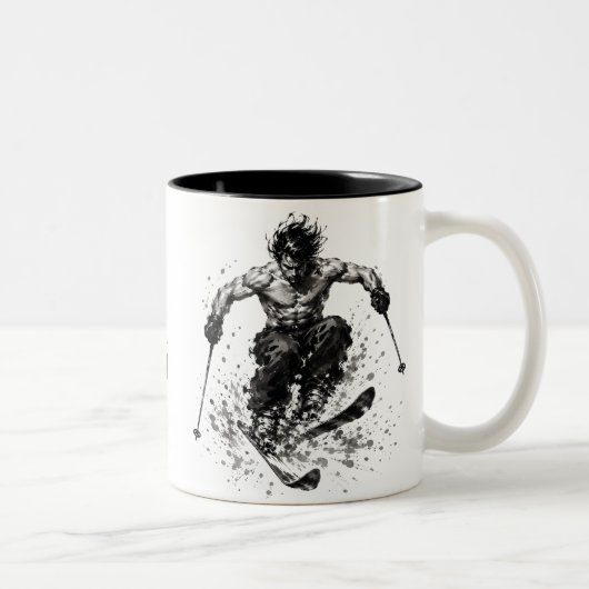 Snowboard Brush Art - Skier Samurai Musashi ツートーンマグカップ (右)