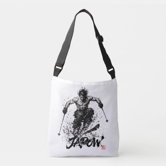 Snowboard Brush Art - Skier Samurai Musashi Ski クロスボディバッグ (正面)