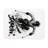 Snowboard Brush Art - Skier Samurai Musashi Ski マグネット (横)