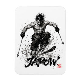 Snowboard Brush Art - Skier Samurai Musashi Ski マグネット