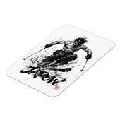 Snowboard Brush Art - Skier Samurai Musashi Ski マグネット (左側)