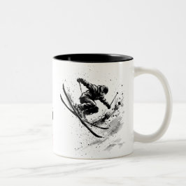 Snowboard Brush Art - Skier Slush Powder ツートーンマグカップ