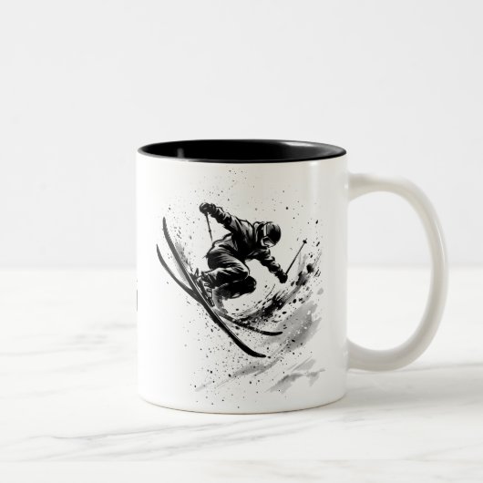Snowboard Brush Art - Skier Slush Powder ツートーンマグカップ (右)
