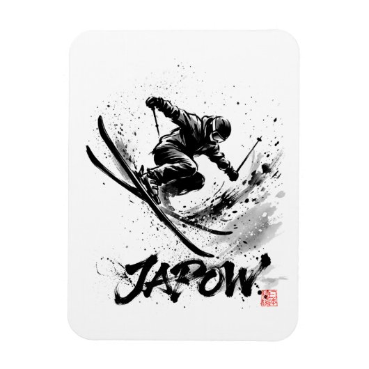 Snowboard Brush Art - Skier Slush Powder マグネット (縦)