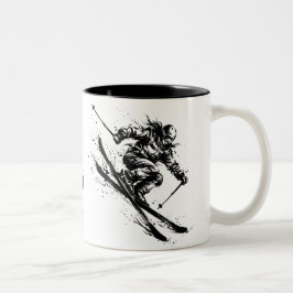 Snowboard Brush Art - Skier Women ツートーンマグカップ