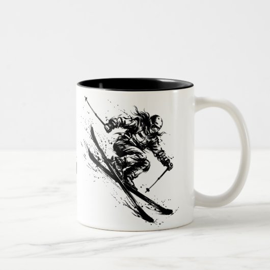 Snowboard Brush Art - Skier Women ツートーンマグカップ (右)