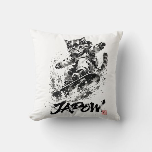 Snowboard Brush Art - Snowboarder cat クッション (正面)