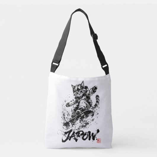Snowboard Brush Art - Snowboarder cat クロスボディバッグ (正面)