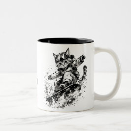 Snowboard Brush Art - Snowboarder cat ツートーンマグカップ