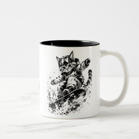 Snowboard Brush Art - Snowboarder cat ツートーンマグカップ (右)