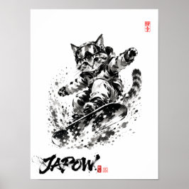 Snowboard Brush Art - Snowboarder cat ポスター