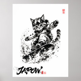 Snowboard Brush Art - Snowboarder cat ポスター