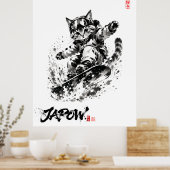 Snowboard Brush Art - Snowboarder cat ポスター (キッチン)