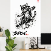 Snowboard Brush Art - Snowboarder cat ポスター (ホームオフィス)