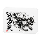 Snowboard Brush Art - Snowboarder cat マグネット (横)