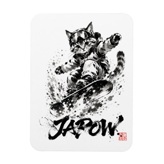 Snowboard Brush Art - Snowboarder cat マグネット (縦)