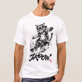 Snowboard Brush Art - Snowboarder cat Tシャツ
