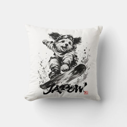 Snowboard Brush Art - Snowboarder Dog クッション (正面)