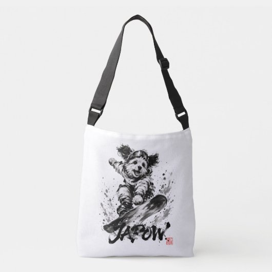 Snowboard Brush Art - Snowboarder Dog クロスボディバッグ (正面)