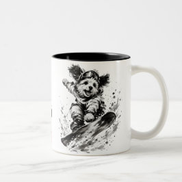 Snowboard Brush Art - Snowboarder Dog ツートーンマグカップ