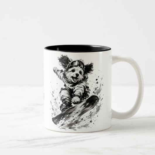 Snowboard Brush Art - Snowboarder Dog ツートーンマグカップ (右)
