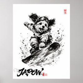 Snowboard Brush Art - Snowboarder Dog ポスター