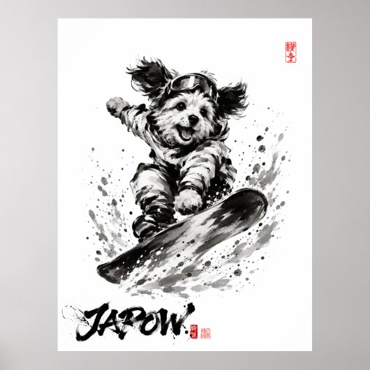 Snowboard Brush Art - Snowboarder Dog ポスター (正面)