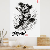 Snowboard Brush Art - Snowboarder Dog ポスター (キッチン)