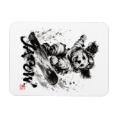 Snowboard Brush Art - Snowboarder Dog マグネット (横)