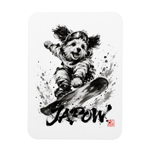Snowboard Brush Art - Snowboarder Dog マグネット (縦)