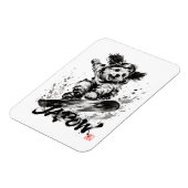 Snowboard Brush Art - Snowboarder Dog マグネット (左側)