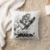Snowboard Brush Art - Snowboarder Dog Huskey クッション (ブランケット)