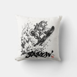Snowboard Brush Art - Snowboarder Dog Huskey クッション