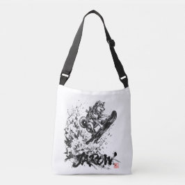 Snowboard Brush Art - Snowboarder Dog Huskey クロスボディバッグ