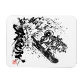 Snowboard Brush Art - Snowboarder Dog Huskey マグネット (横)
